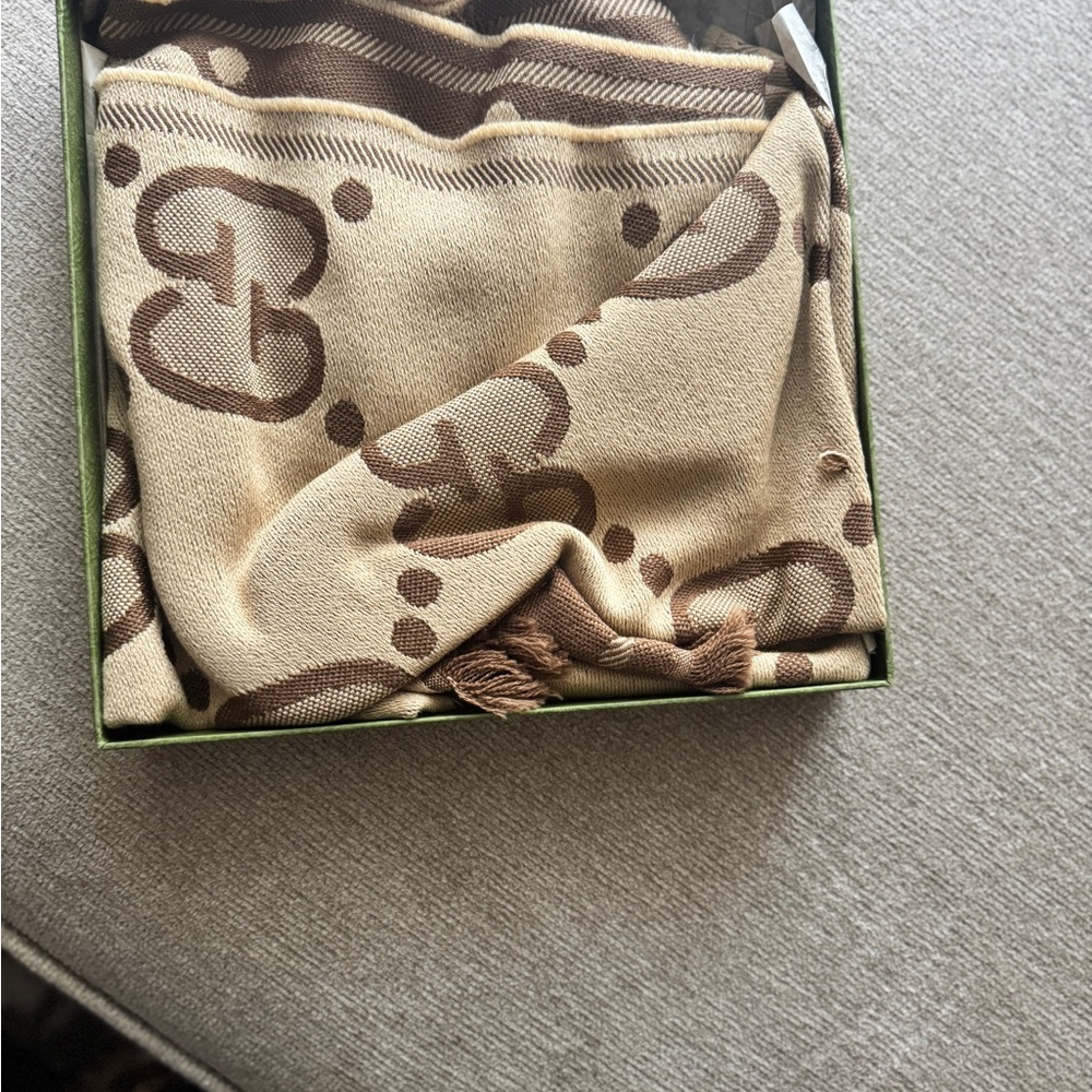 Gucci Brown and Cream Logo Scarf